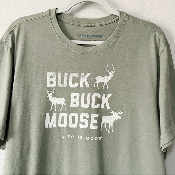 Life Is Good Olive Green Buck Buck Moose Graphic Crusher Tee Shirt Men's Large - Picture 2 of 6